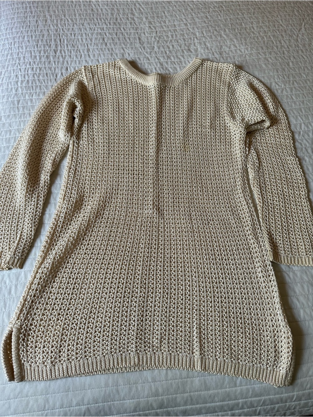 Women's Cream Open-Weave Crewneck Sweater